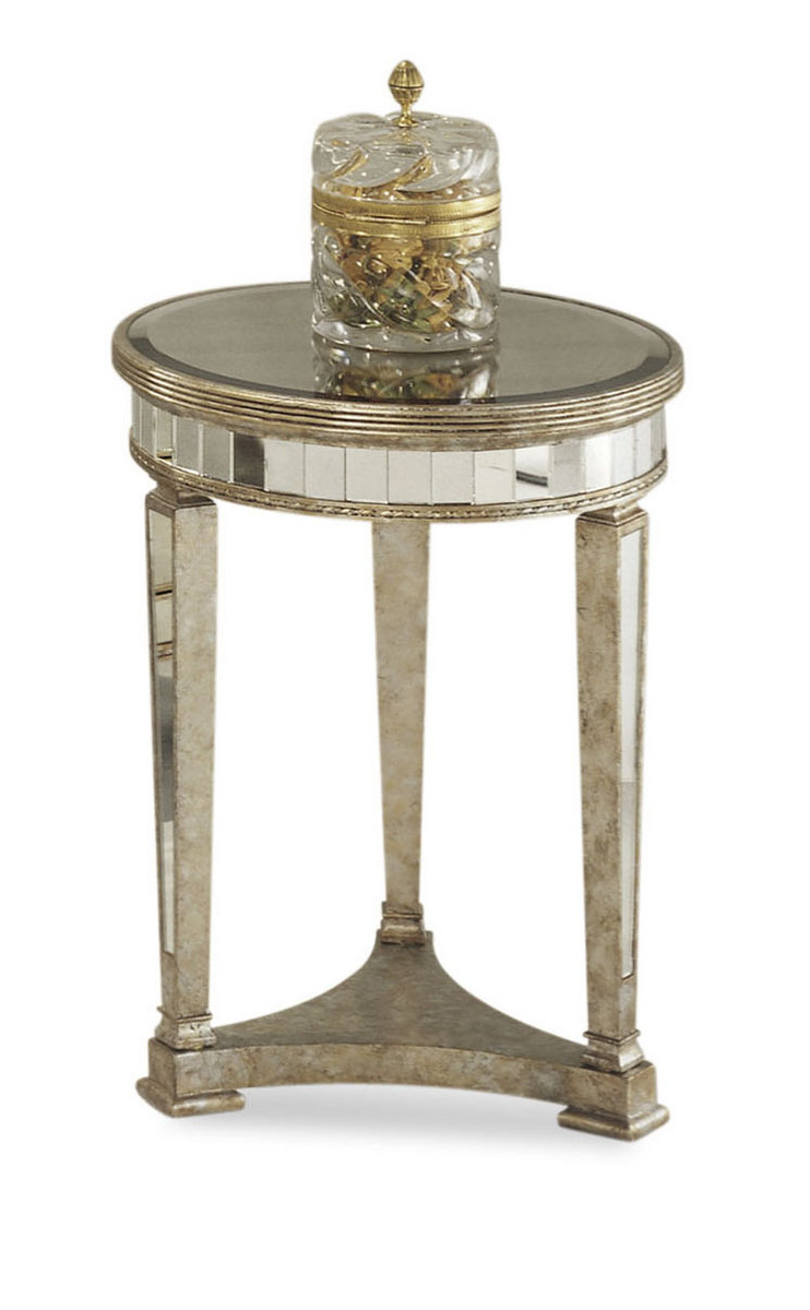 Bhese Mirrored Round End Table Antique Mirror Silver Leaf Bhese Mirrored Round End Table Antique Mirror Silver Leaf Finish 8311 220
