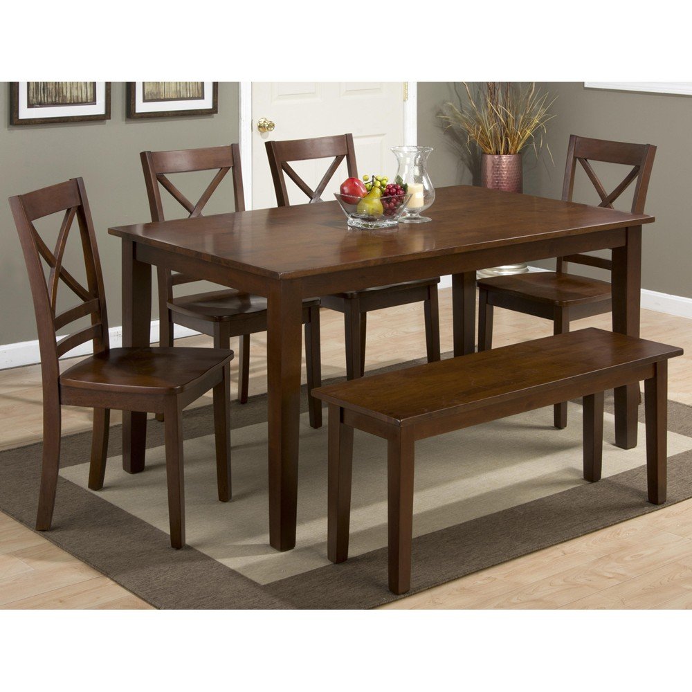 Simplicity Rectangle 7 Piece Dining Set with X Back Side Chairs & Bench