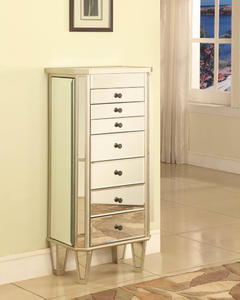 Mirrored Jewelry Armoire with Silver Wood (Mirrored & Silver) - [233-314]