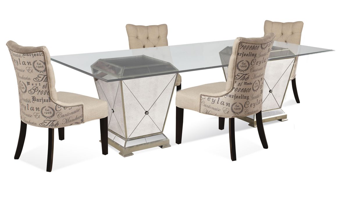 Borghese Dining Set With Script Chairs Antique Mirror Silver Borghese Dining Set With Script Chairs Antique Mirror Silver