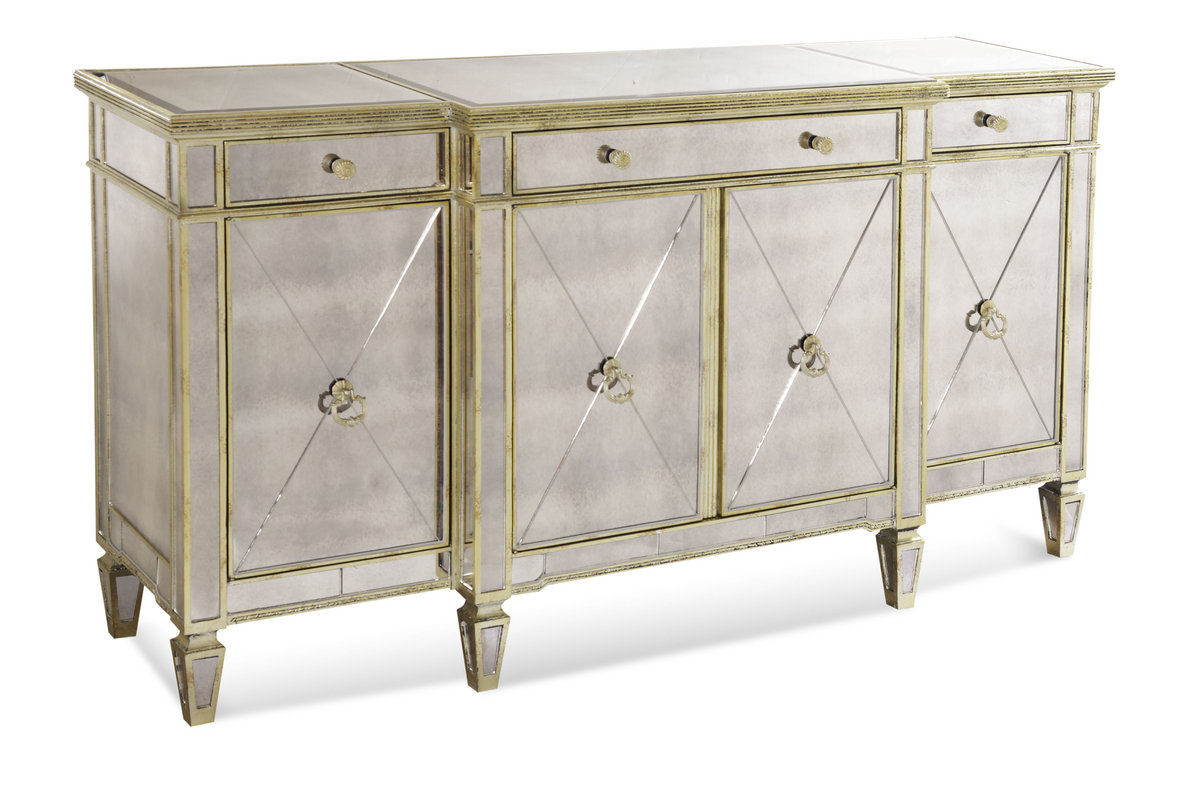 Borghese Mirrored Buffet Server In An Antique Mirror Silver Leaf Borghese Mirrored Buffet Server In An Antique Mirror Silver Leaf Finish 8311 576