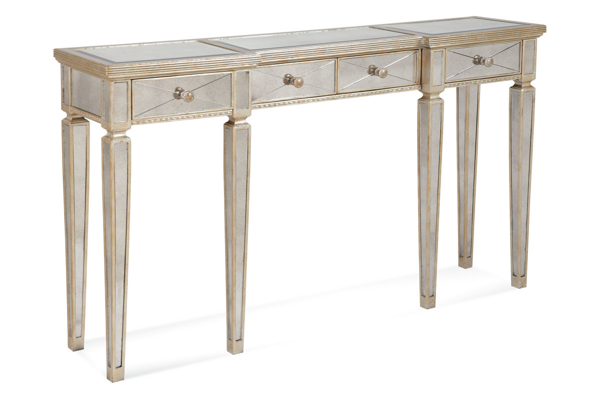 borghese mirrored console table with drawers antique mirror silver leaf 1