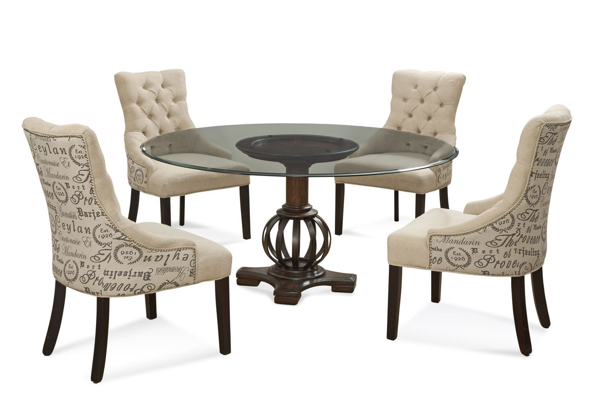 Grenadine Dining Set With Script Fabric Chairs Deep Brown Antique Grenadine Dining Set With Script Fabric Chairs Deep Brown Antique Bronze Finish D2719 000 Aab