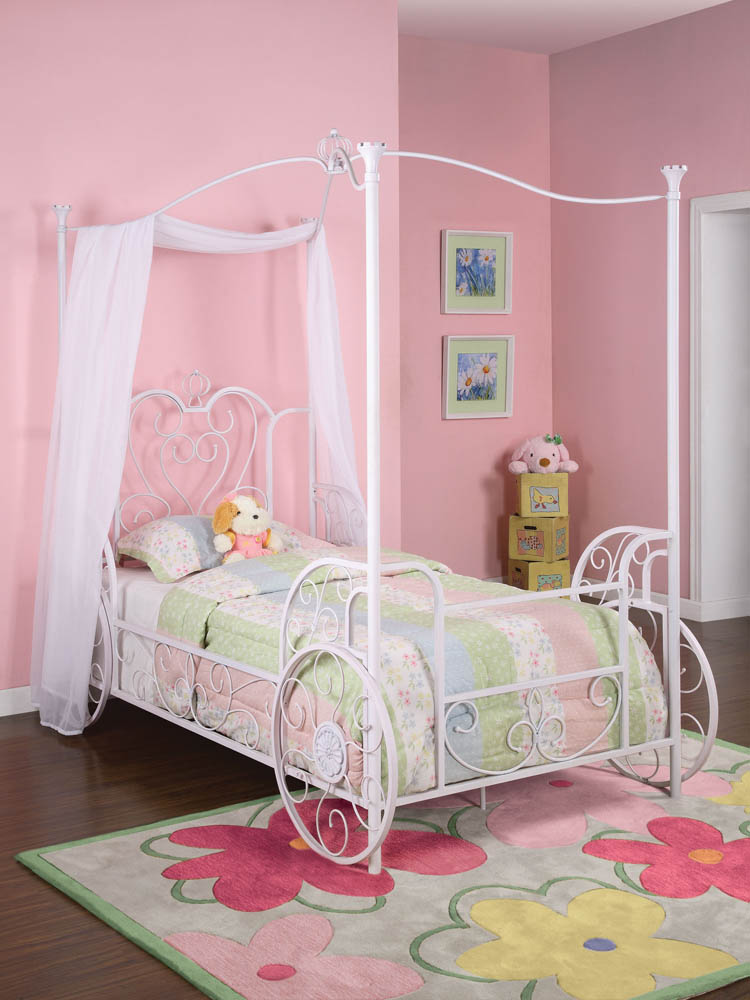 Princess Emily Carriage Canopy Twin Bed (Antique White