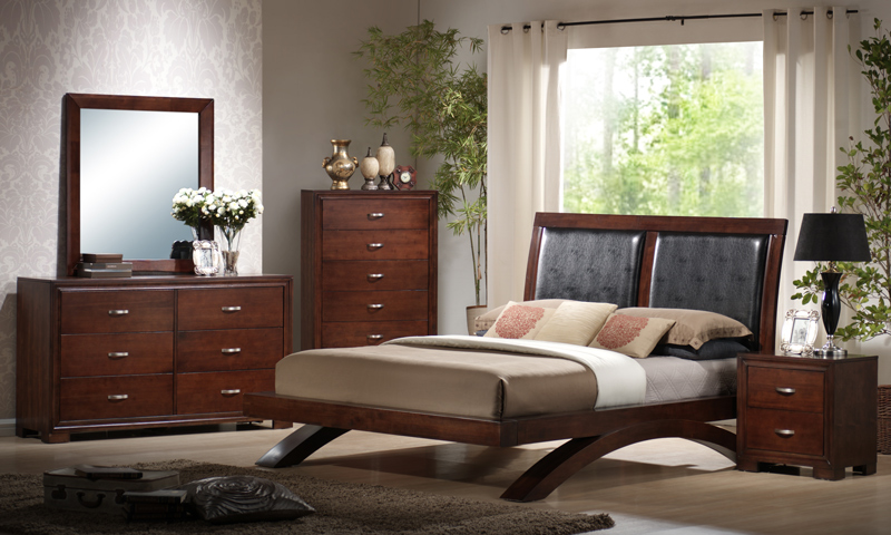 Raven Bedroom Set Faux Leather Dark Cherry Finish Rv222qb Decor South