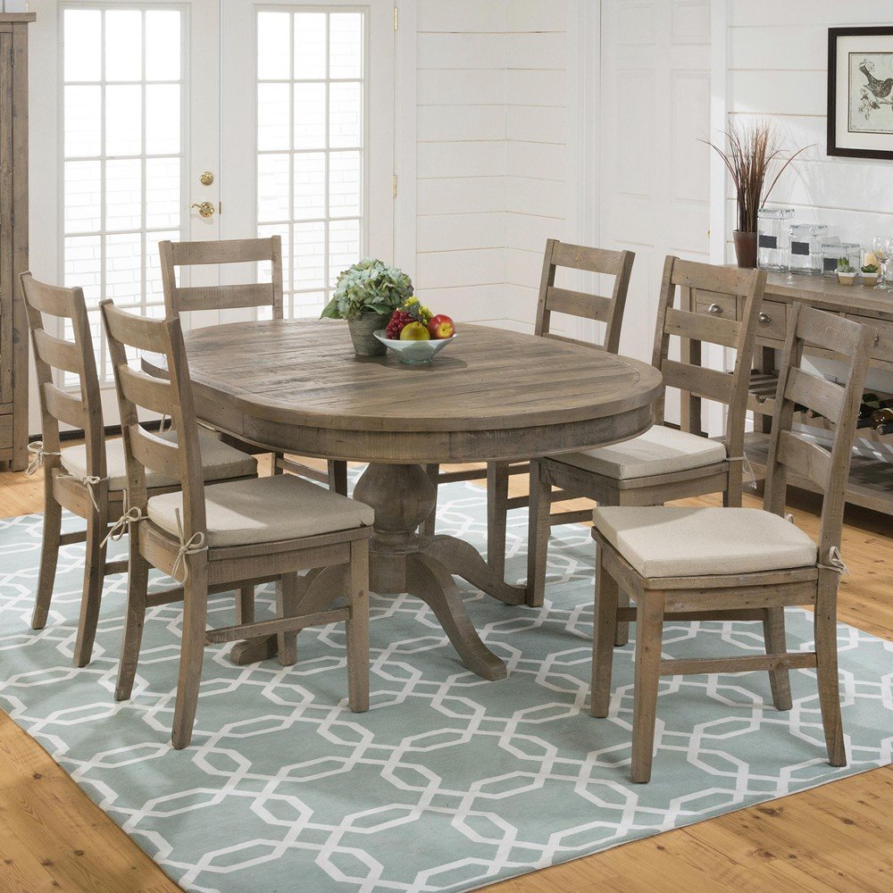 slater mill pine reclaimed pine round to oval 7 piece dining set 1