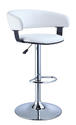 Adjustable Height Bar Stool (White Faux Leather Barrel & Chrome)