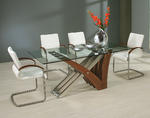 Akasha Dining Set (Stainless Steel & Walnut Veneer Finish)