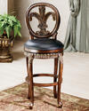 Fleur De Lis Triple Leaf Bar Stool (Distressed Cherry Finish)