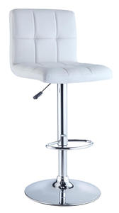 Adjustable Height Bar Stool (White Quilted Faux Leather & Chrome) - [211-851]