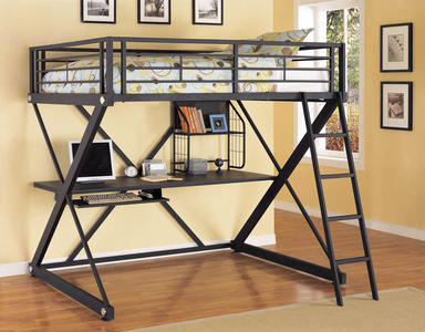 Z-Bedroom Full Size Study Loft Bunk Bed (Brushed Chrome) - [354-117]